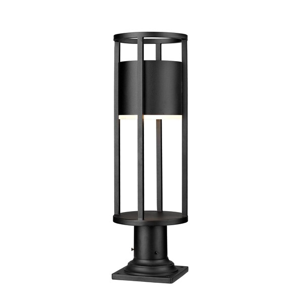 Z-Lite Luca Outdoor Pier Mounted Fixture, 1-Light, 7.25 In.W x 23.75 In.H, Black/Etched 517PHM-533PM-BK-LED - main
